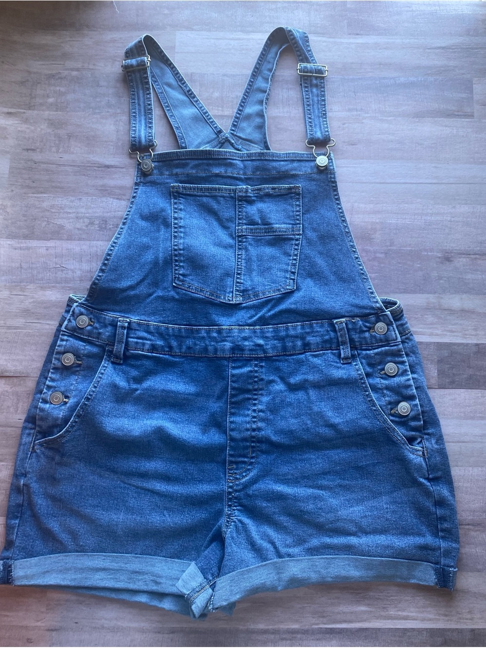 No Boundaries Denim Shortalls XL 15-17 Cuffed Overall Shorts